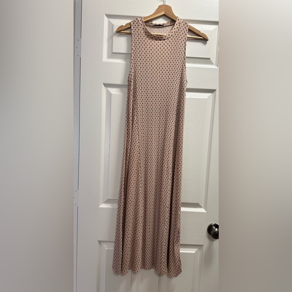 Zara Trafaluc Sleeveless Tan Polka Dot Dress